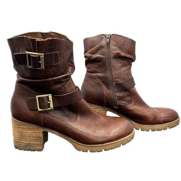 Korks Amund Brown Leather Slouch Ankle Bootie Combat Moto Bojo Style Size 11 - Picture 4 of 11